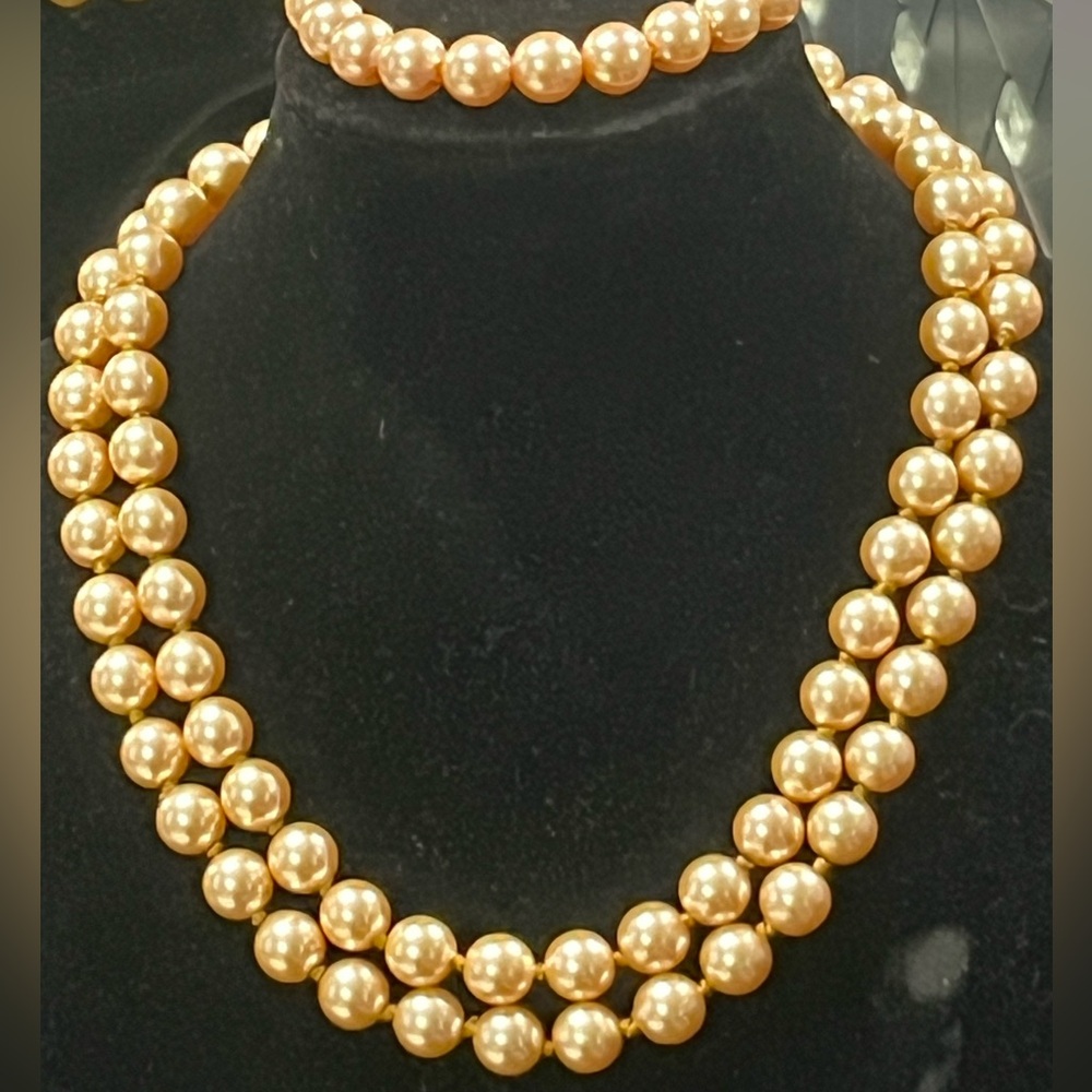 Gold Simulated pearls necklace bracelet set statement jewelry ladies vintage qvc - Picture 2 of 4